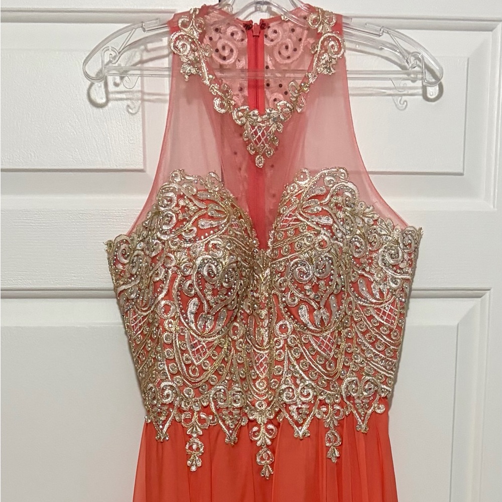 Studio 17 Coral Dress with Gold Detailing